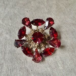 Red Crystal Floral Statement Brooch - Victorian
